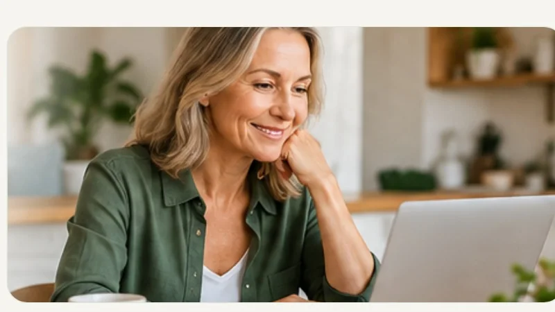 Woman reviewing information on a laptop