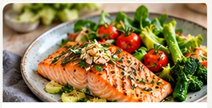 Whole-food salmon meal with vegetables
